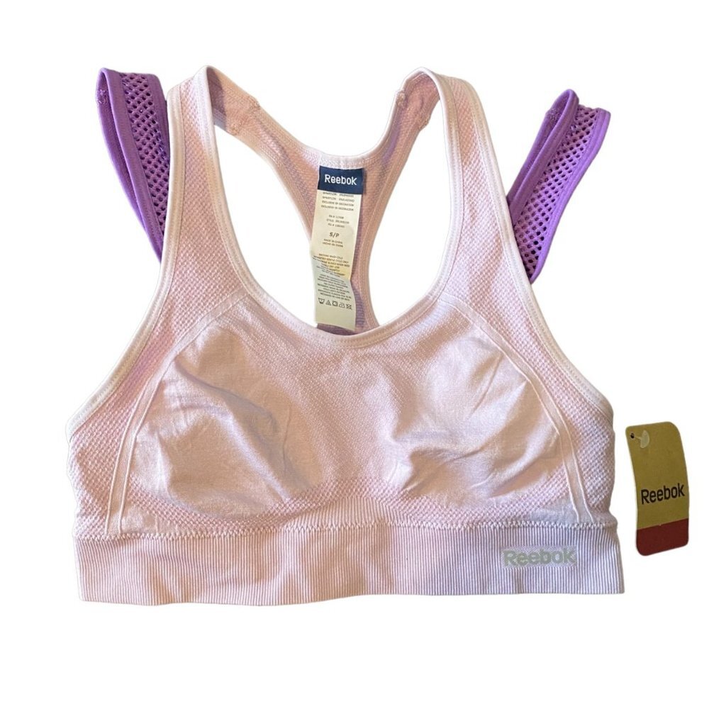 NEW Reebok Women Pink Purple Double Strap Style Racerback Sports Bra Sz Small